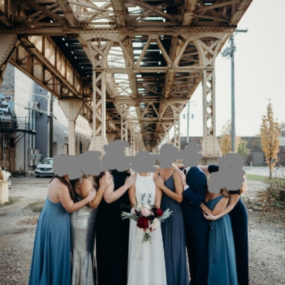 Dessy Spaghetti Strap Chiffon Gown in Silverstone - Picture 1 of 7